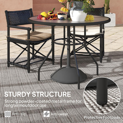 Glass Top Garden Table with Parasol Hole 100cm Diameter - Black