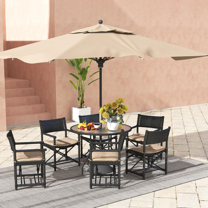 Glass Top Garden Table with Parasol Hole 100cm Diameter - Black