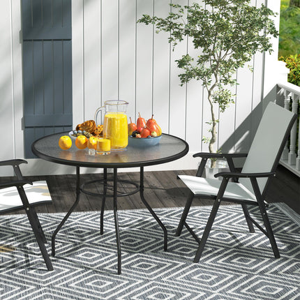 Glass Top Garden Table with Parasol Hole 100cm Diameter - Black