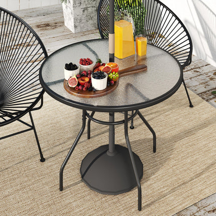 Glass Top Garden Table with Parasol Hole 100cm Diameter - Black