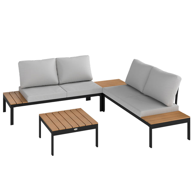 Four-Piece Garden Corner Sofa Set with 2 Loveseats & 2 Coffee Tables - Teak