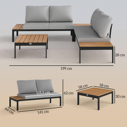 Four-Piece Garden Corner Sofa Set with 2 Loveseats & 2 Coffee Tables - Teak