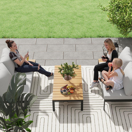 Four-Piece Garden Corner Sofa Set with 2 Loveseats & 2 Coffee Tables - Teak