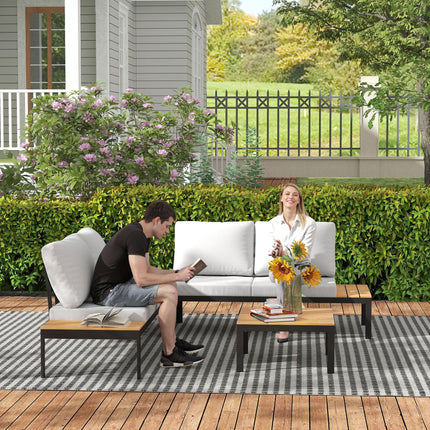 Four-Piece Garden Corner Sofa Set with 2 Loveseats & 2 Coffee Tables - Teak