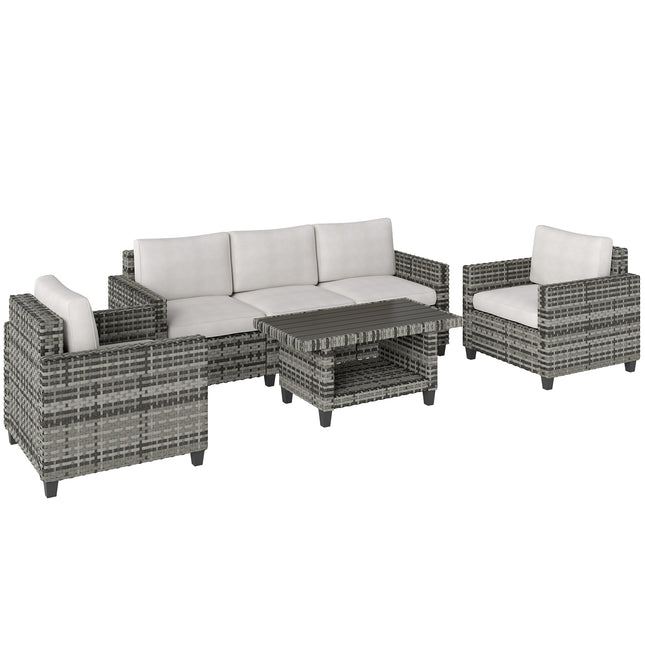 6 Piece Light Grey Rattan Garden Furniture Set with Cushions