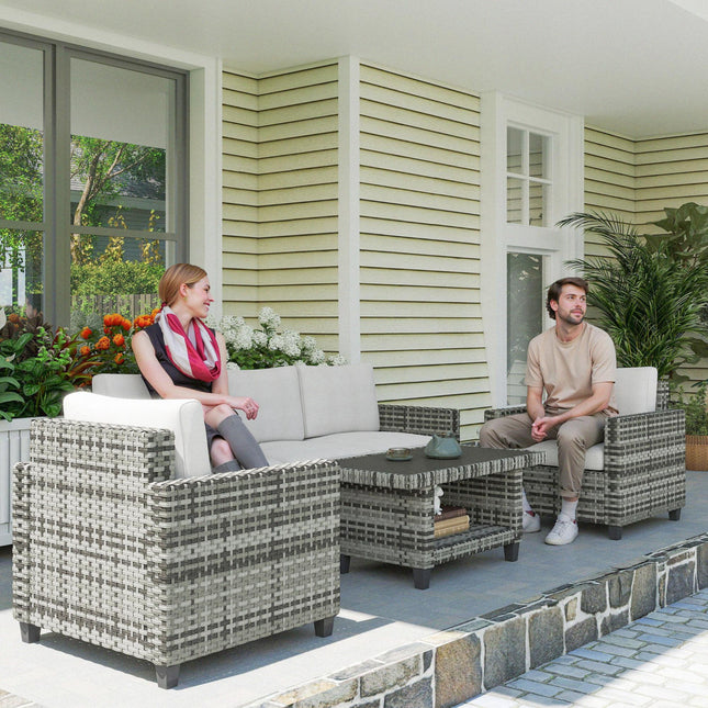6 Piece Light Grey Rattan Garden Furniture Set with Cushions