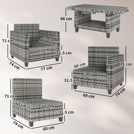 6 Piece Light Grey Rattan Garden Furniture Set with Cushions