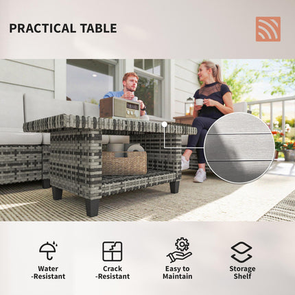 6 Piece Light Grey Rattan Garden Furniture Set with Cushions