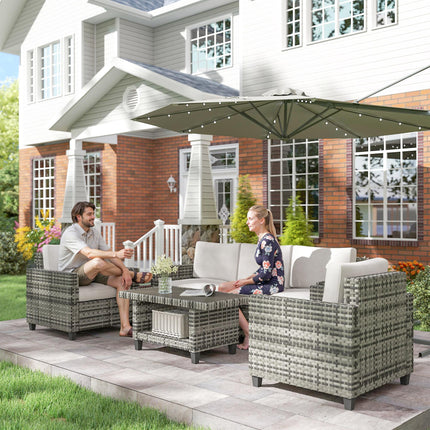 6 Piece Light Grey Rattan Garden Furniture Set with Cushions