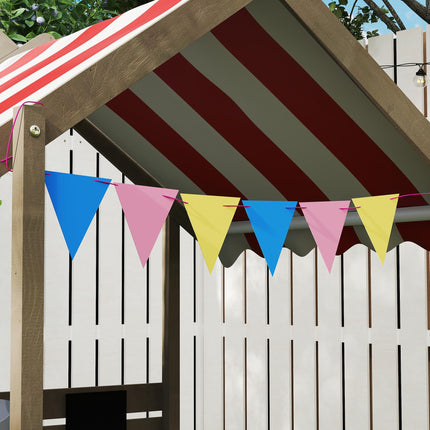 House-Designed Wooden Kids Sandbox with Blackboard, Toys, Sink, Seats & Flags for Ages 3-7 - Grey