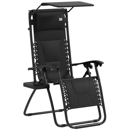 Zero Gravity Folding Reclining Chair with Padded Cushion and Shade Cover - Black