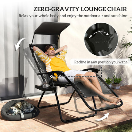 Zero Gravity Folding Reclining Chair with Padded Cushion and Shade Cover - Black