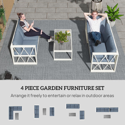 Four-Piece L Shaped Garden Furniture Set with 5-Level Adjustable Lounger - Grey