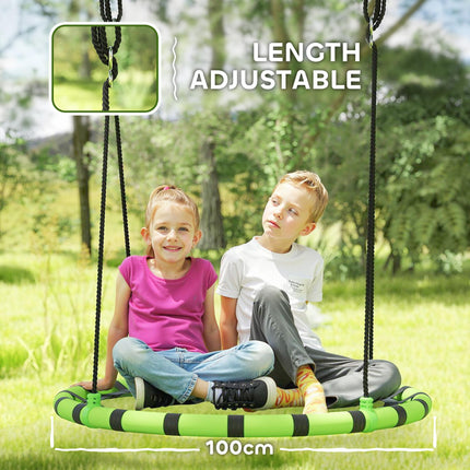 100 cm Diameter Kid Nest Swing Seat with Height Adjustable Ropes for Indoor and Outdoor Use - Black