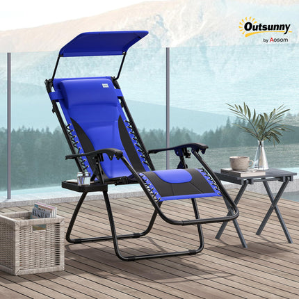 Zero Gravity Lounger Chair with Padded Cushion and Shade Cover - Blue