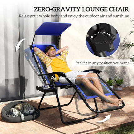 Zero Gravity Lounger Chair with Padded Cushion and Shade Cover - Blue