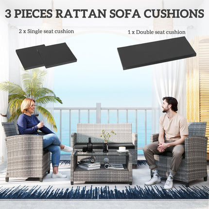Outdoor Rattan Furniture Seat Cushion Set 3 Pieces - Black