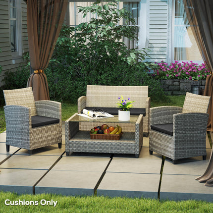 Outdoor Rattan Furniture Seat Cushion Set 3 Pieces - Black