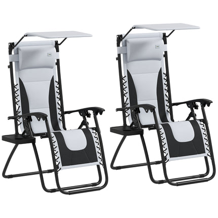 Set of 2 Zero Gravity Reclining Lounger Chairs with Adjustable Shade Cover - Light Grey