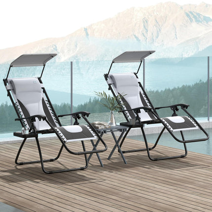 Set of 2 Zero Gravity Reclining Lounger Chairs with Adjustable Shade Cover - Light Grey