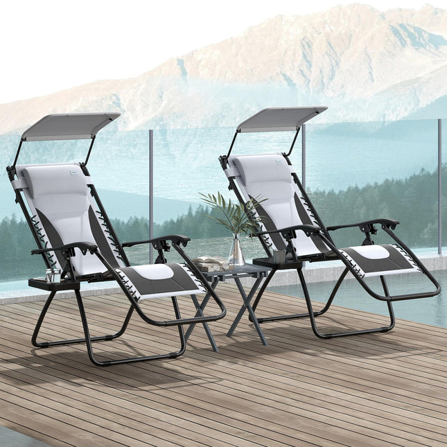 Set of 2 Zero Gravity Reclining Lounger Chairs with Adjustable Shade Cover - Light Grey