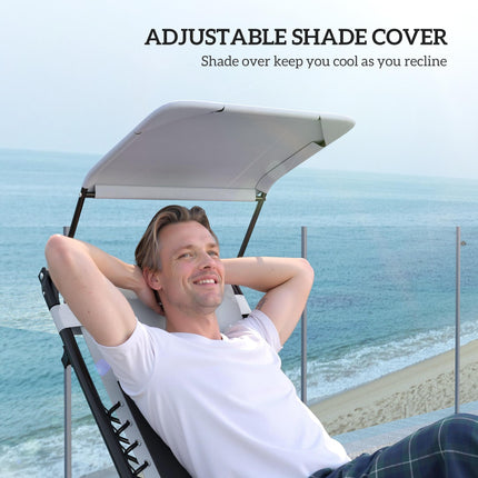 Set of 2 Zero Gravity Reclining Lounger Chairs with Adjustable Shade Cover - Light Grey