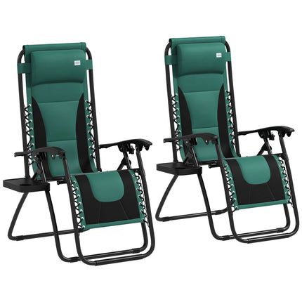 Set of 2 Zero Gravity Lounger Chairs with Padded Cushion and Cup Holder - Green