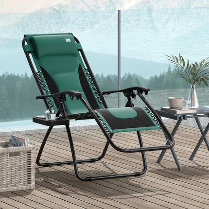 Zero Gravity Lounger Chair with Padded Cushion and Cup Holder - Green