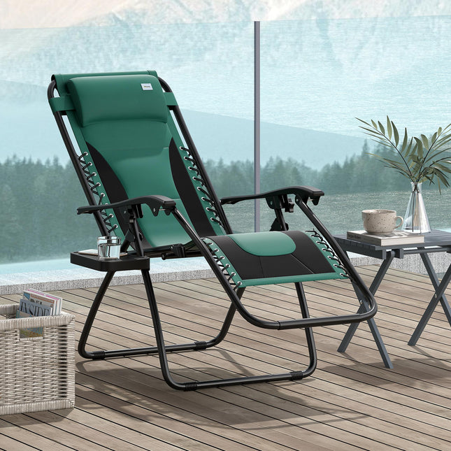 Zero Gravity Lounger Chair with Padded Cushion and Cup Holder - Green