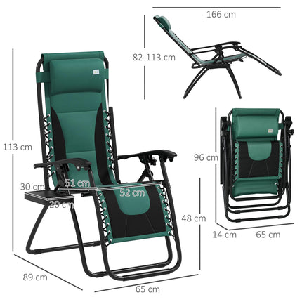 Zero Gravity Lounger Chair with Padded Cushion and Cup Holder - Green