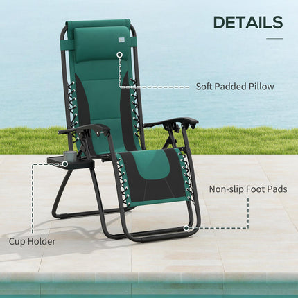 Zero Gravity Lounger Chair with Padded Cushion and Cup Holder - Green
