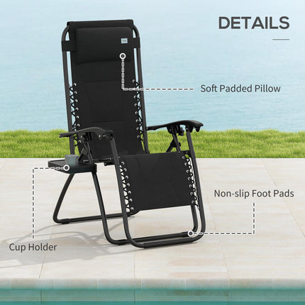 Zero Gravity Lounger Chair, Folding Reclining Patio Chair with Padded Seat, Cup
