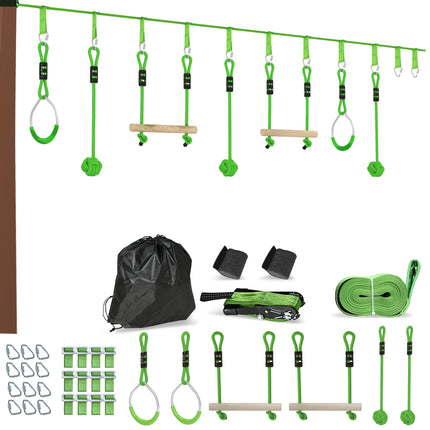 7-Piece Kids Zip Line Kit for Garden, 10m Kids Slackline Kit with Wooden Monkey