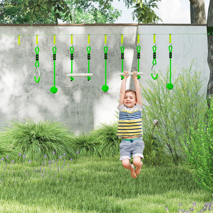 7-Piece Kids Zip Line Kit for Garden, 10m Kids Slackline Kit with Wooden Monkey