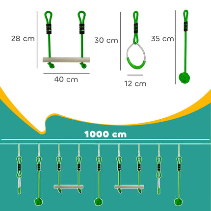7-Piece Kids Zip Line Kit for Garden, 10m Kids Slackline Kit with Wooden Monkey