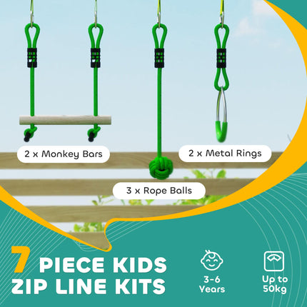 7-Piece Kids Zip Line Kit for Garden, 10m Kids Slackline Kit with Wooden Monkey