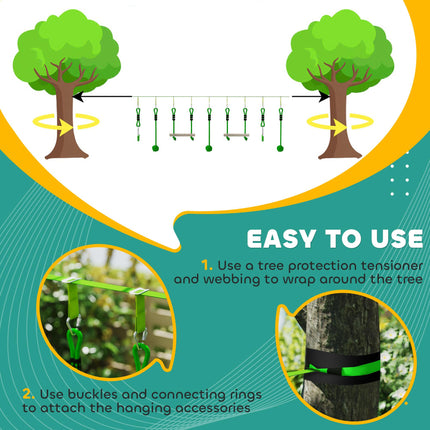 7-Piece Kids Zip Line Kit for Garden, 10m Kids Slackline Kit with Wooden Monkey