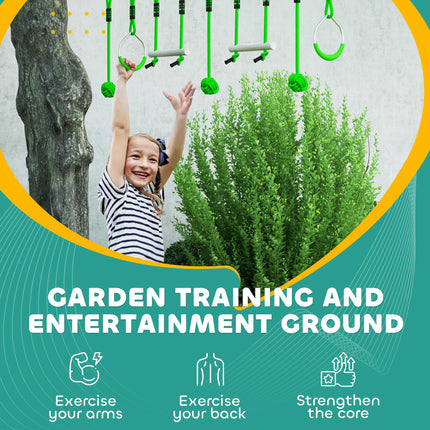 7-Piece Kids Zip Line Kit for Garden, 10m Kids Slackline Kit with Wooden Monkey
