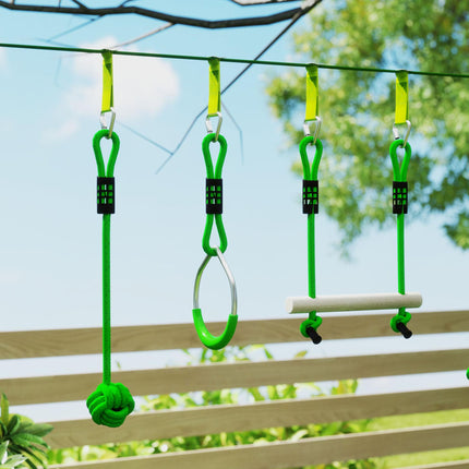 7-Piece Kids Zip Line Kit for Garden, 10m Kids Slackline Kit with Wooden Monkey