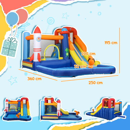5 in 1 Bouncy Castle for Children with 550W Blower, Water Slide, Splash Pool, Jumping Area, Climbing Wall, Cannon