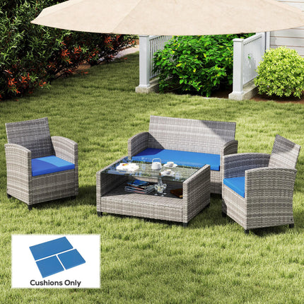 3 Piece Rattan Outdoor Seat Cushion Set with 2 Single & 1 Double Cushion - Sky Blue