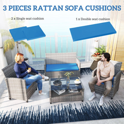 3 Piece Rattan Outdoor Seat Cushion Set with 2 Single & 1 Double Cushion - Sky Blue