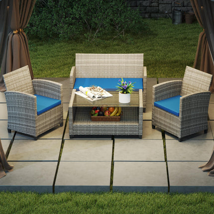 3 Piece Rattan Outdoor Seat Cushion Set with 2 Single & 1 Double Cushion - Sky Blue