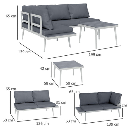 3 Piece Garden Furniture Set with 5-Level Adjustable Lounger & L Shaped Corner Sofa with Cushions - Grey