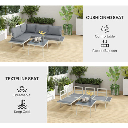 3 Piece Garden Furniture Set with 5-Level Adjustable Lounger & L Shaped Corner Sofa with Cushions - Grey