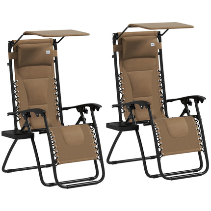 Set of 2 Zero Gravity Lounger Chairs with Cushion, Shade & Tray - Black