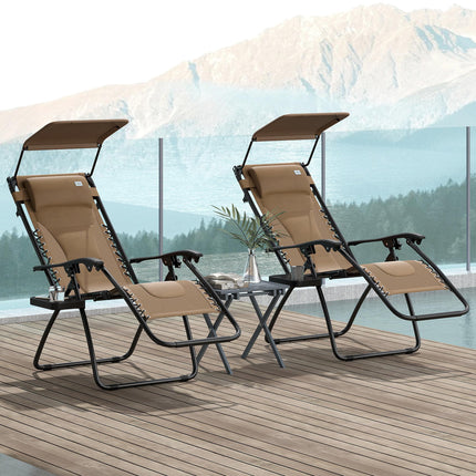 Set of 2 Zero Gravity Lounger Chairs with Cushion, Shade & Tray - Black