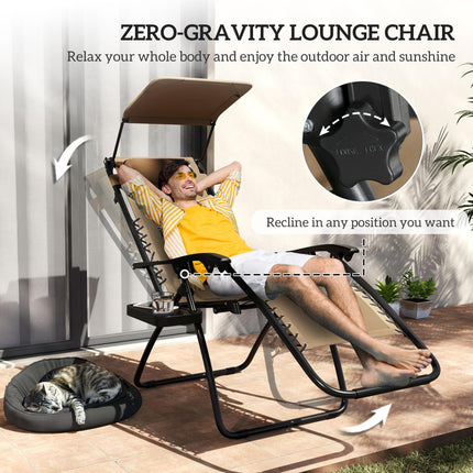Set of 2 Zero Gravity Lounger Chairs with Cushion, Shade & Tray - Black