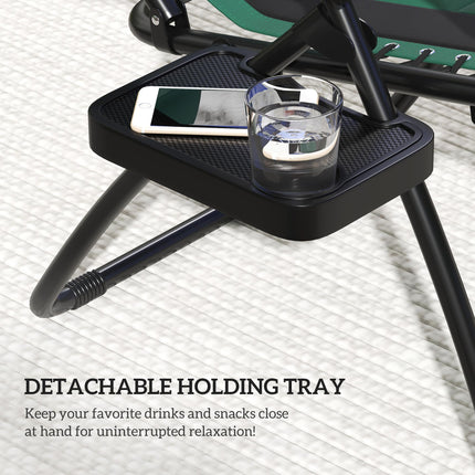 Zero Gravity Folding Reclining Lounger Chair with Shade Cover, Padded Seat, Cup Holder & Headrest - Green