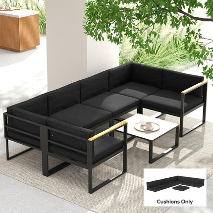 Set of 14 Outdoor Dining Chair Cushions with Soft Polyester Covers - Black